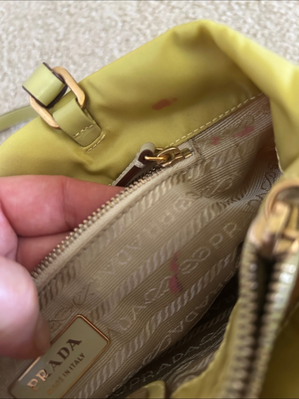 PRADA Nylon Tessuto Ochre City Tote With Leather Handles - Picture 10 of 12